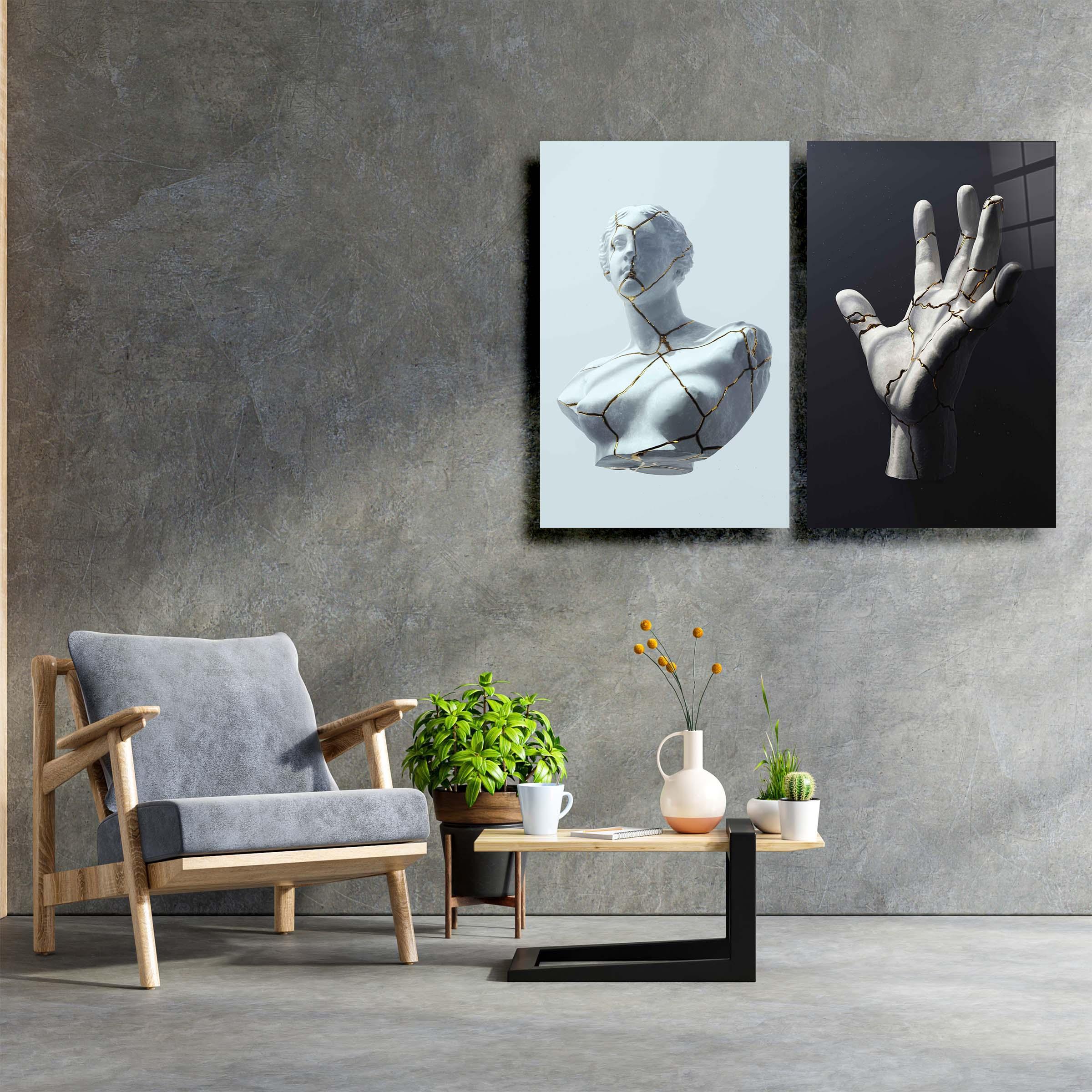 ・"Staute-Gold Cracks-Duo"・Designer's Collection Glass Wall Art - ArtDesigna Glass Printing Wall Art