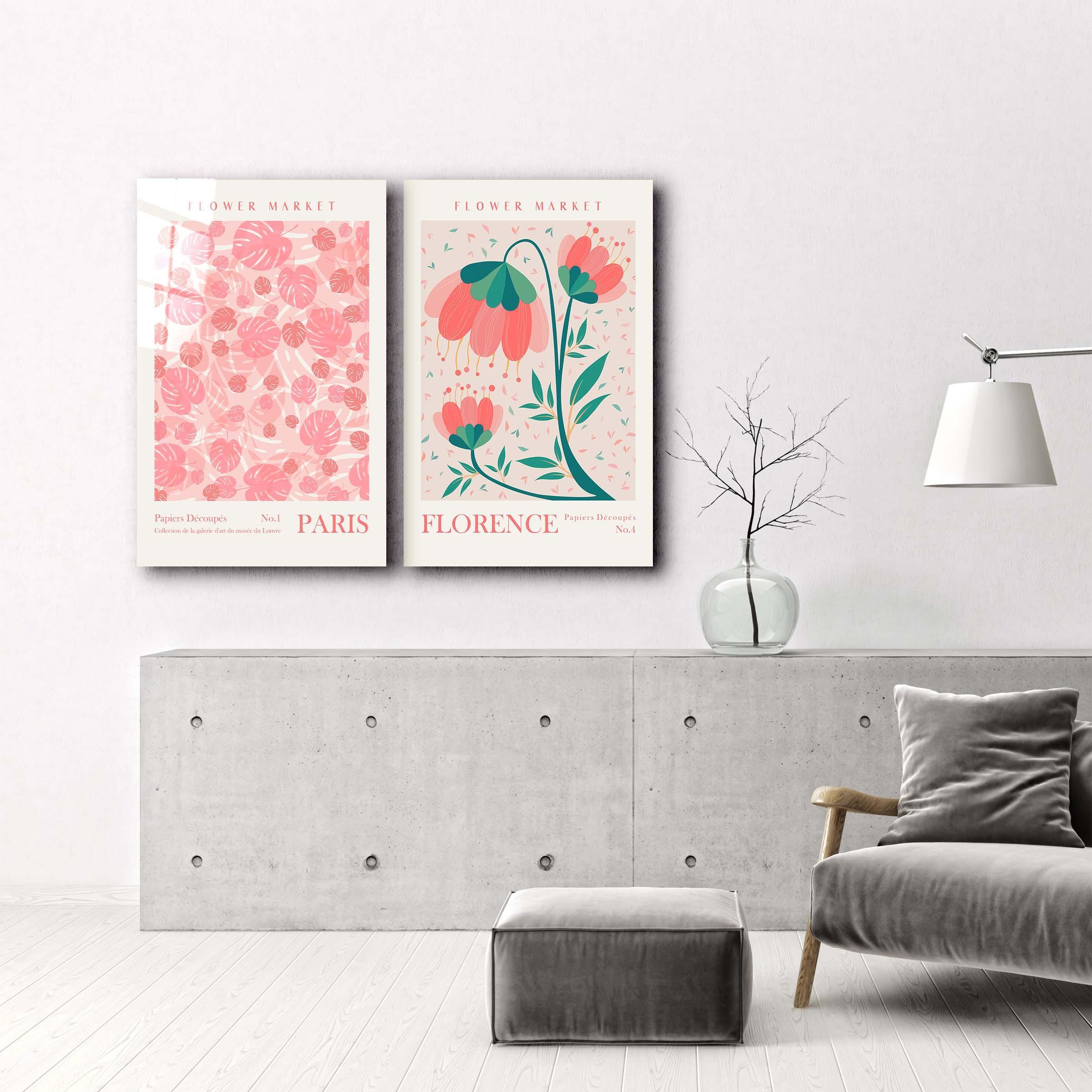 ・"Flower Market Paris-Florence-Duo"・Designer's Collection Glass Wall Art - ArtDesigna Glass Printing Wall Art