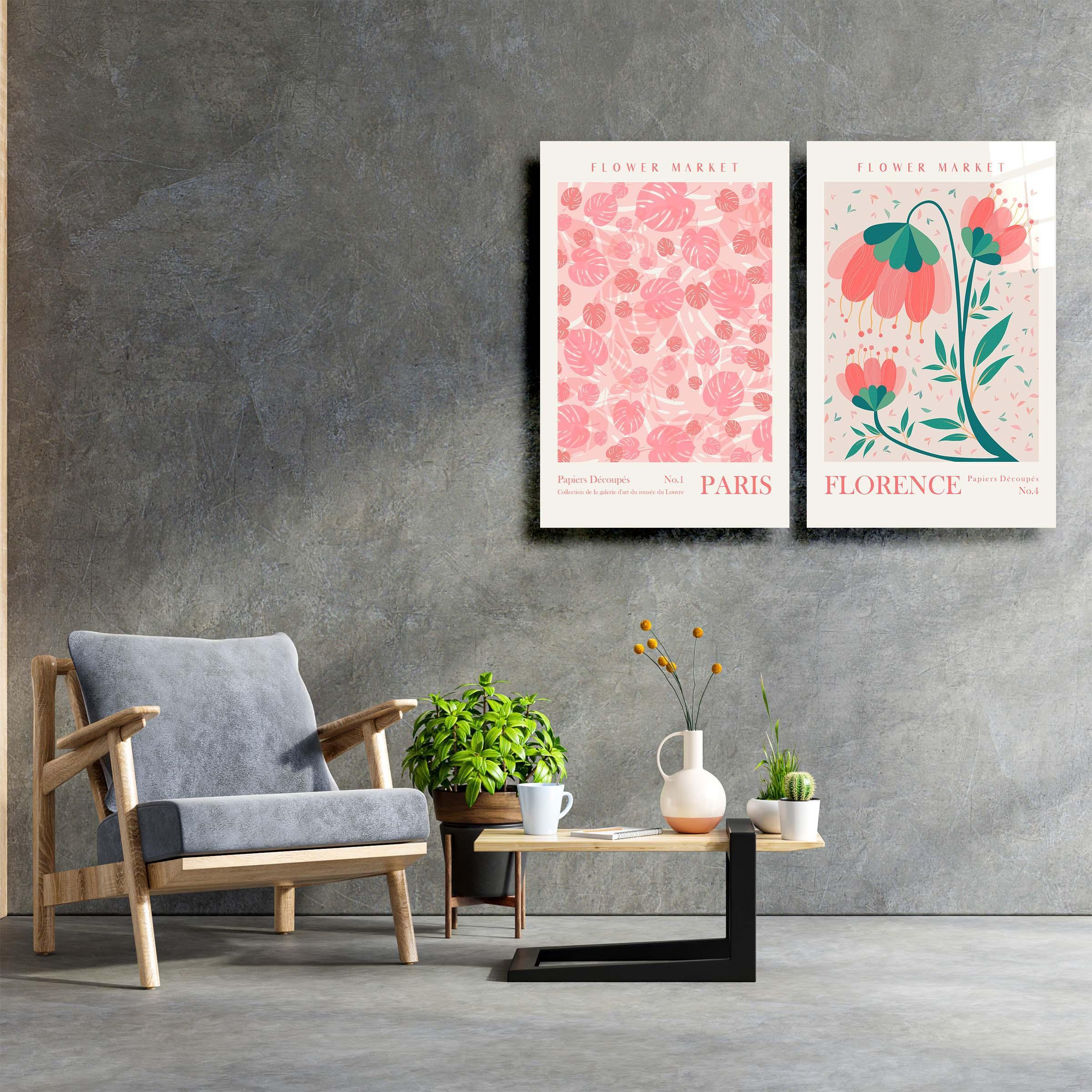 ・"Flower Market Paris-Florence-Duo"・Designer's Collection Glass Wall Art - ArtDesigna Glass Printing Wall Art