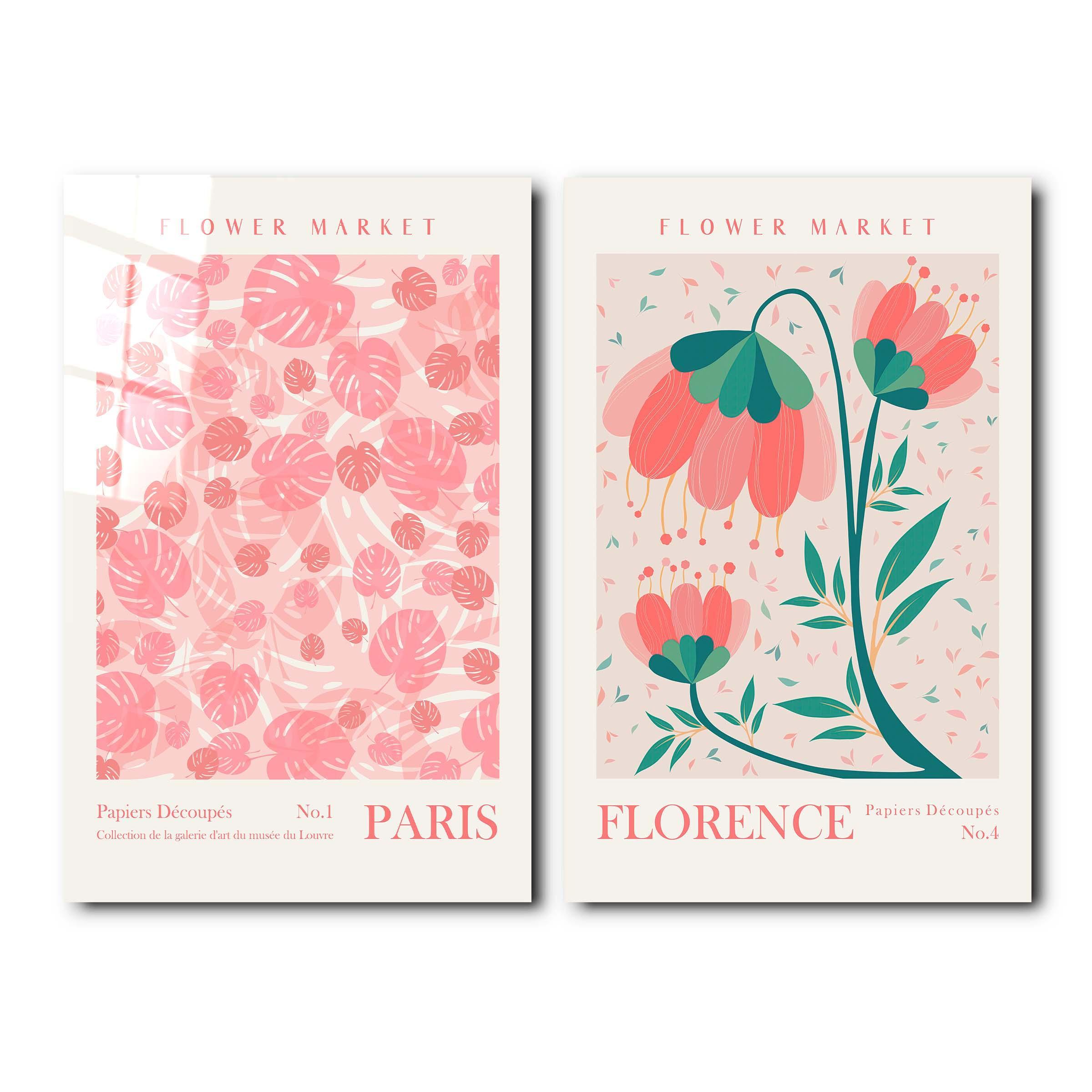 ・"Flower Market Paris-Florence-Duo"・Designer's Collection Glass Wall Art - ArtDesigna Glass Printing Wall Art