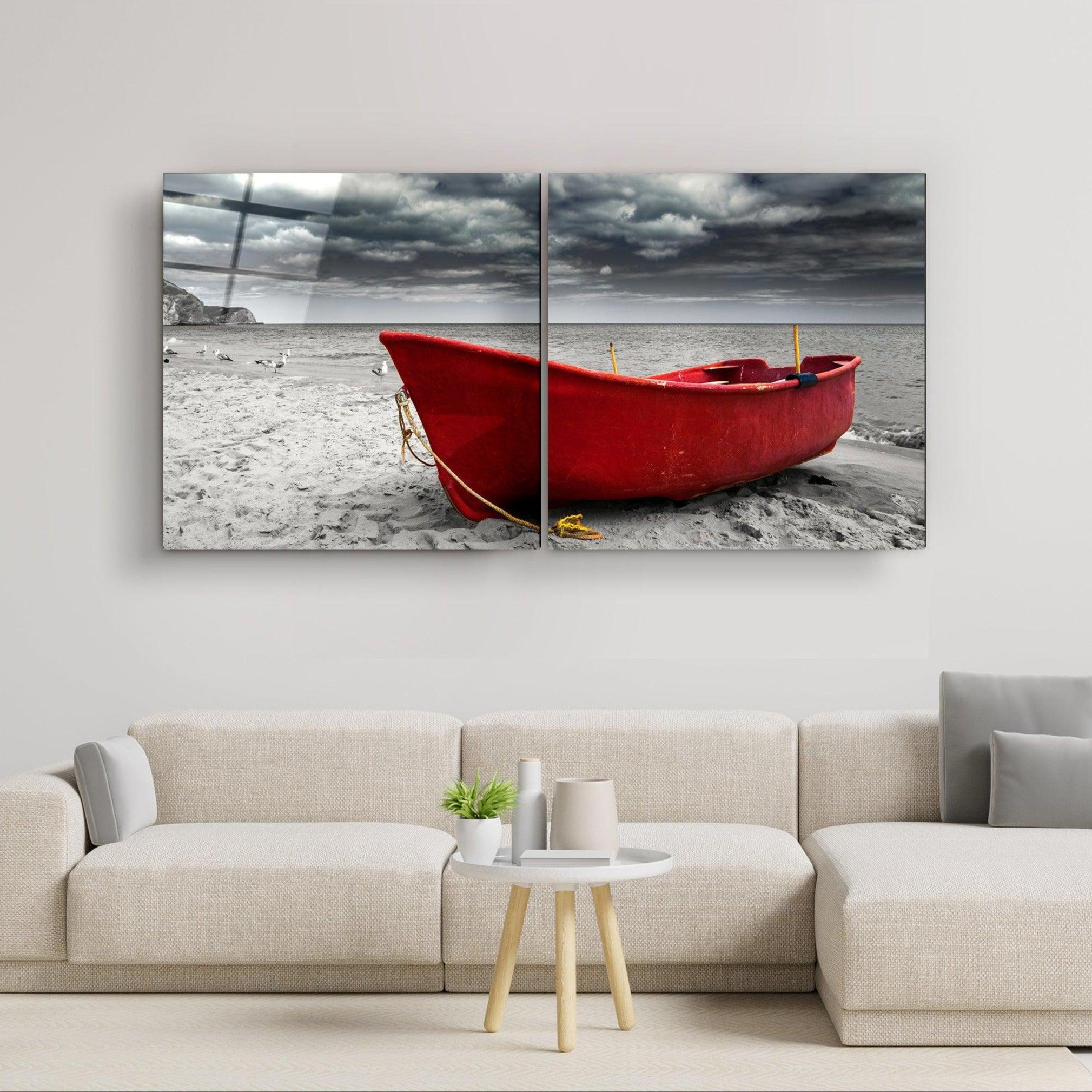 ・"Red Boat - Duo"・Glass Wall Art - ArtDesigna Glass Printing Wall Art