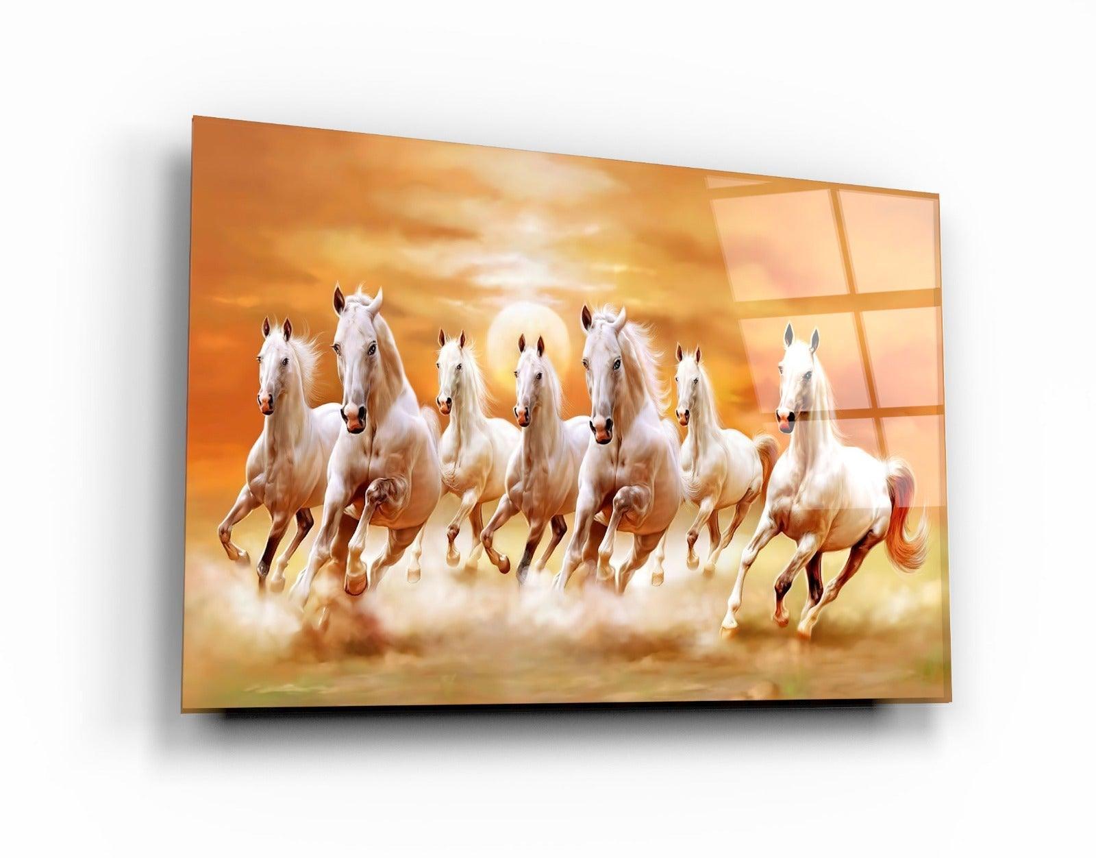 Lucky 7 Running Horses | Glass Wall Art - Artdesigna