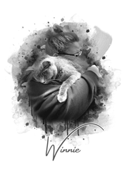 ."Watercolor Portrait - You & Your Pet - Custom Printing". Glass Wall Art - ArtDesigna Glass Printing Wall Art
