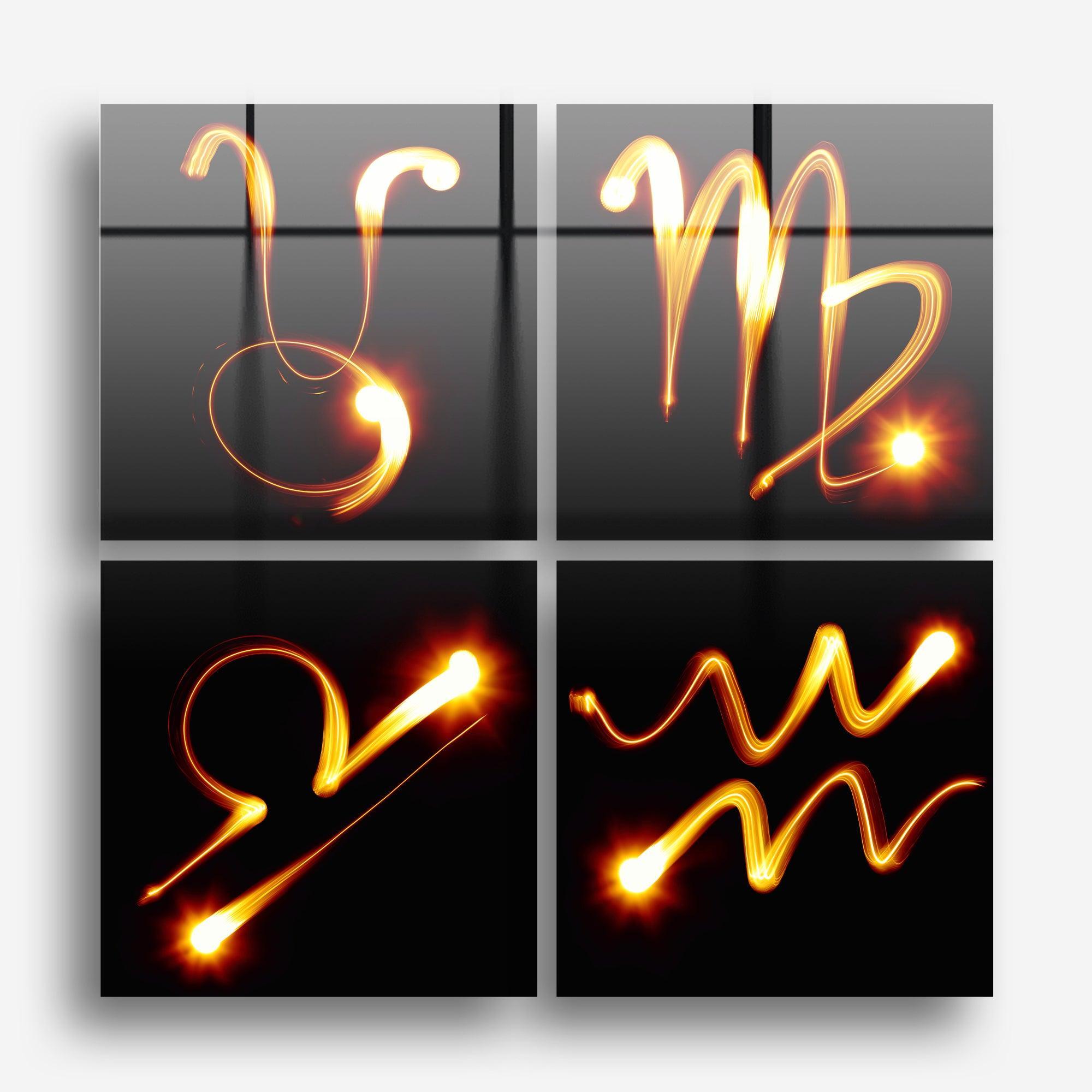Zodiac Symbols in Black Glass Wall Art - Artdesigna