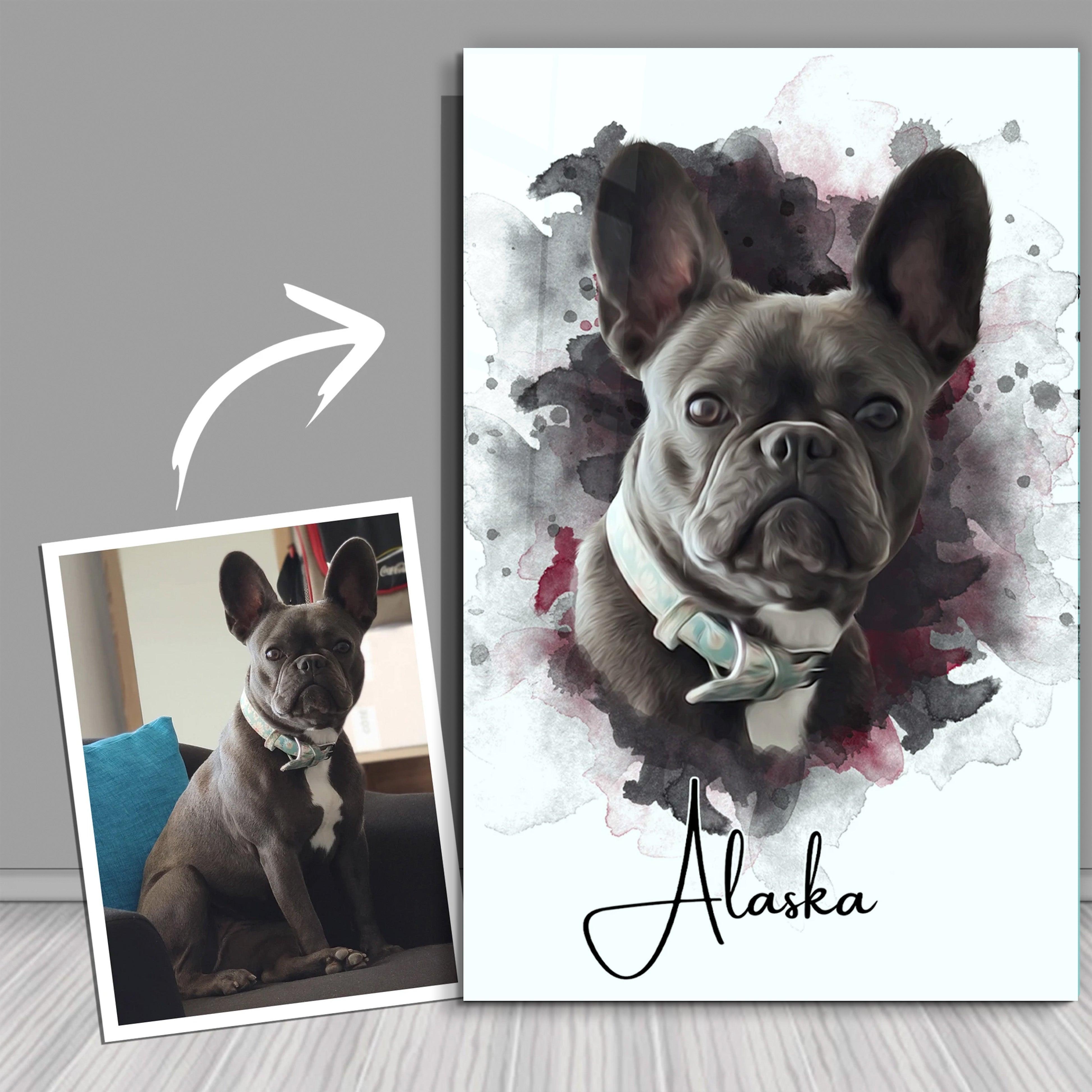 ."Watercolor Portrait - You & Your Pet - Custom Printing". Glass Wall Art - ArtDesigna Glass Printing Wall Art