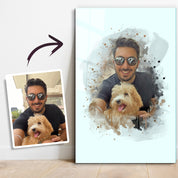 ."Watercolor Portrait - You & Your Pet - Custom Printing". Glass Wall Art - ArtDesigna Glass Printing Wall Art